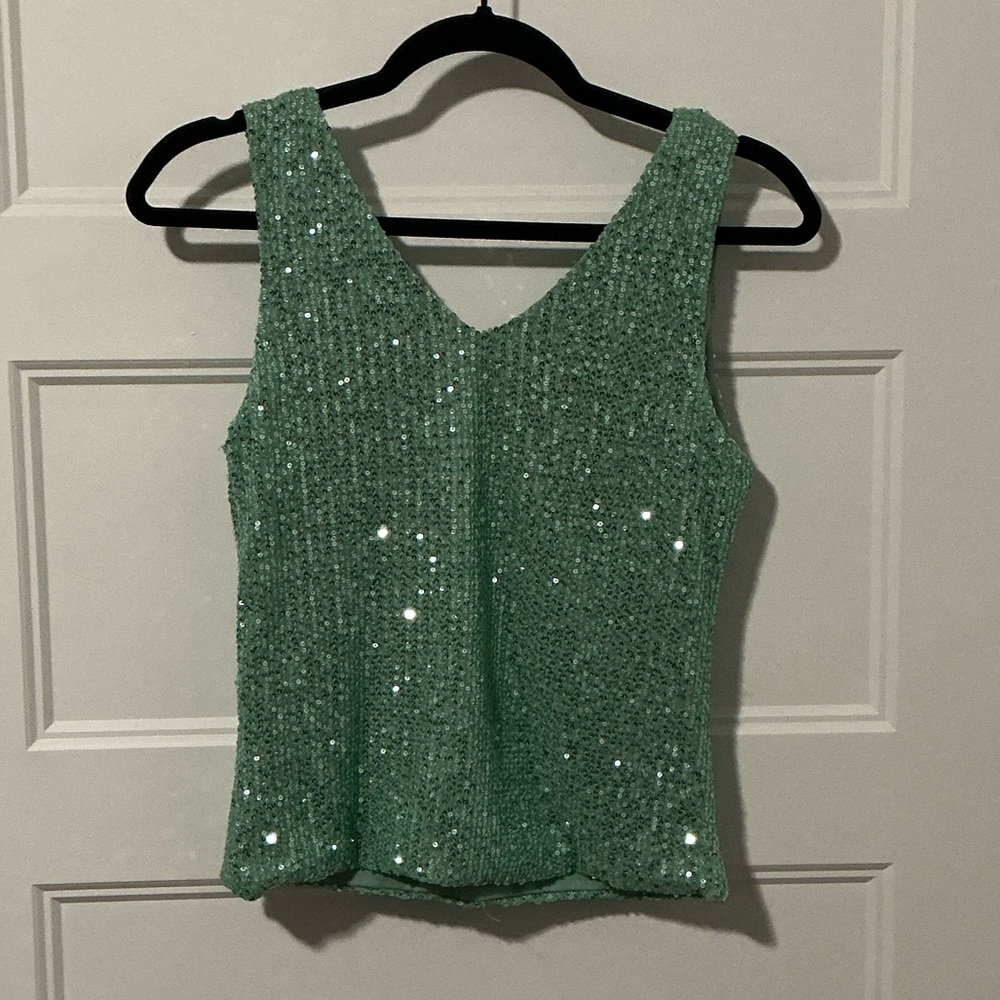 Green Sequin Sleeveless Top